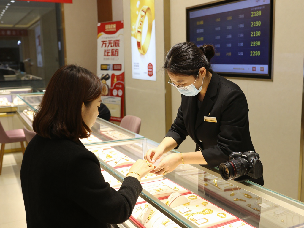 mantra88 gold jewelry consultation in a luxurious retail store showcasing 24K pieces