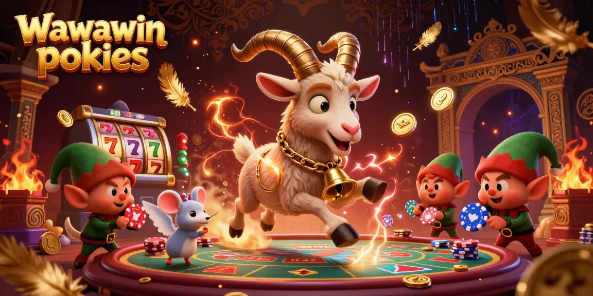 Experience thrilling wawawin pokies in a dynamic casino scene with unique characters and vibrant visuals.
