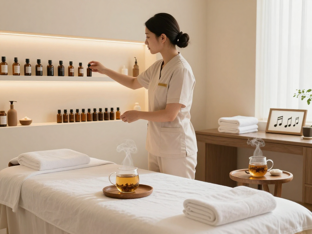 Premium wellness spa featuring mantra88 aromatherapy oils in a serene treatment room.