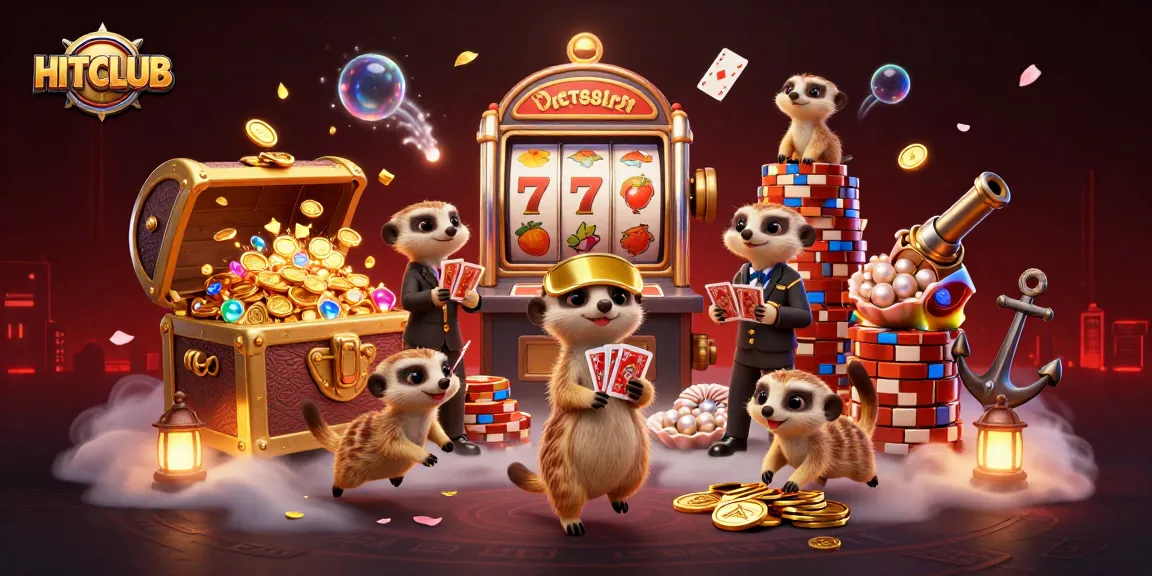 HITCLUB meerkats thrive in a vibrant casino scene, showcasing thrilling game dynamics.