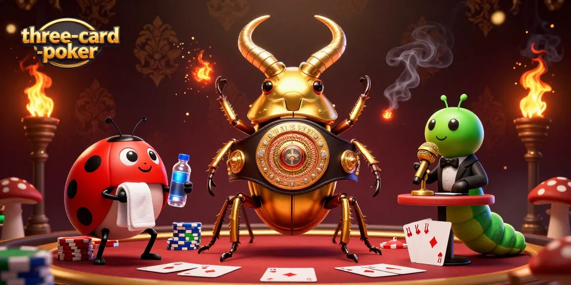 Engage in three-card-poker action with dynamic characters amidst vibrant casino elements.