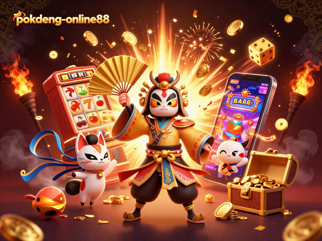 Engage with pokdeng-online88's vibrant casino scene featuring dynamic characters and exciting gaming elements.