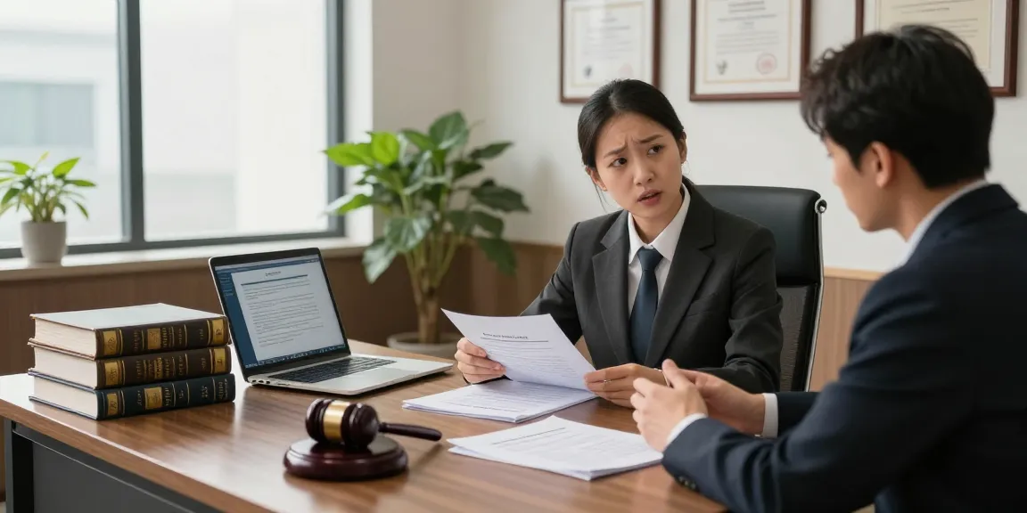Attorney reviewing legal reference materials with a client in a modern law office.