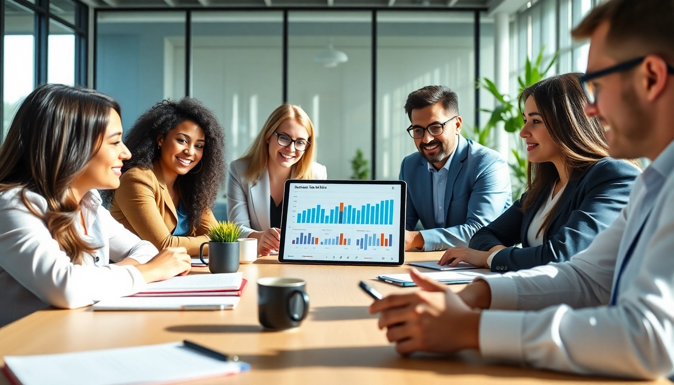 Compare business SIM only deals UK in a vibrant office setting with professionals discussing options.