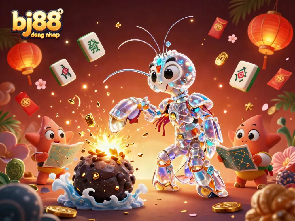 Engage in gaming excitement with bj88 dang nhap, featuring vibrant characters and casino elements.