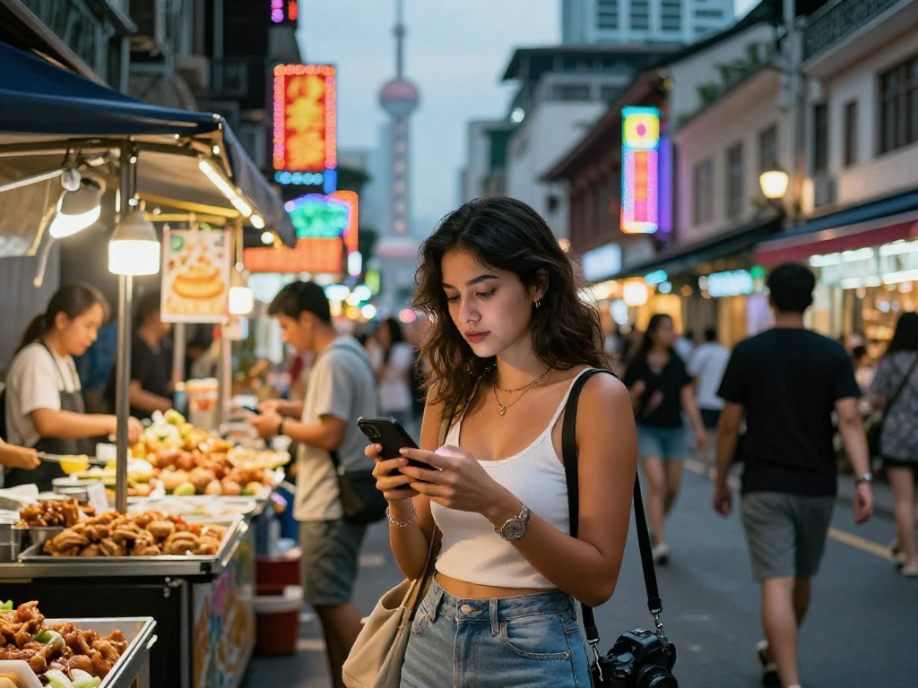 Gái gọi trong không gian phố đêm sôi động với ánh đèn neon.