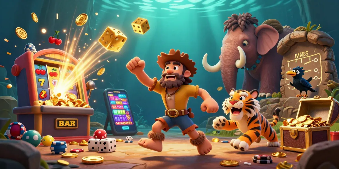 Engage in thrilling bola online excitement with a fun prehistoric casino scene full of dynamic elements.