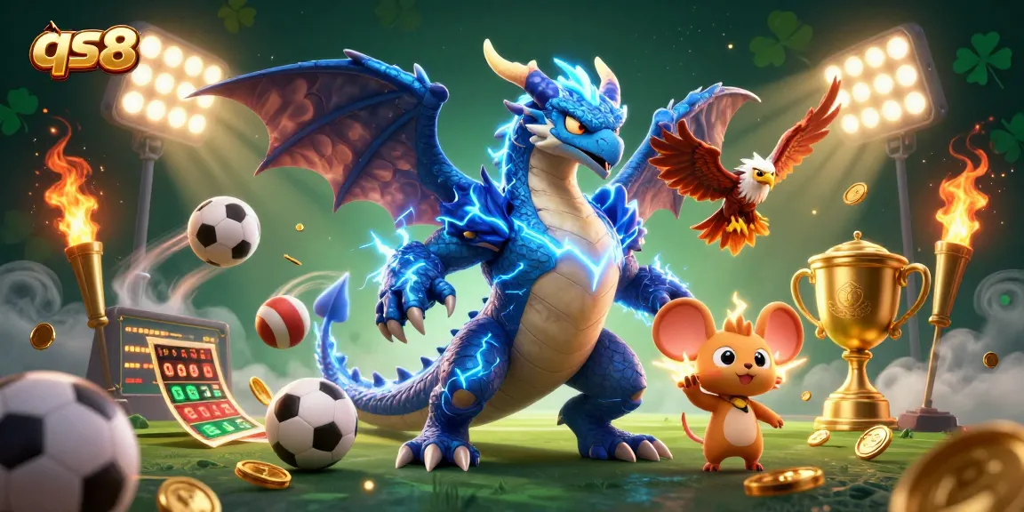 Engage in thrilling gaming action with qs88's colorful characters battling in a dynamic casino scene.