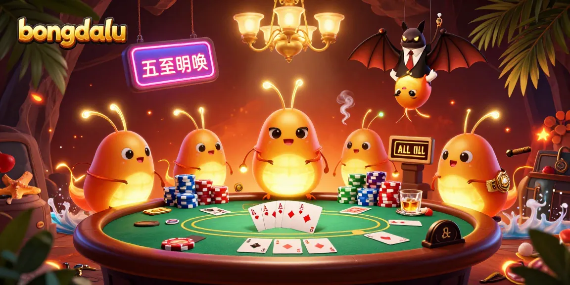 Experience the vibrant energy of Bongdalu’s casino scene with glowing characters and poker elements.