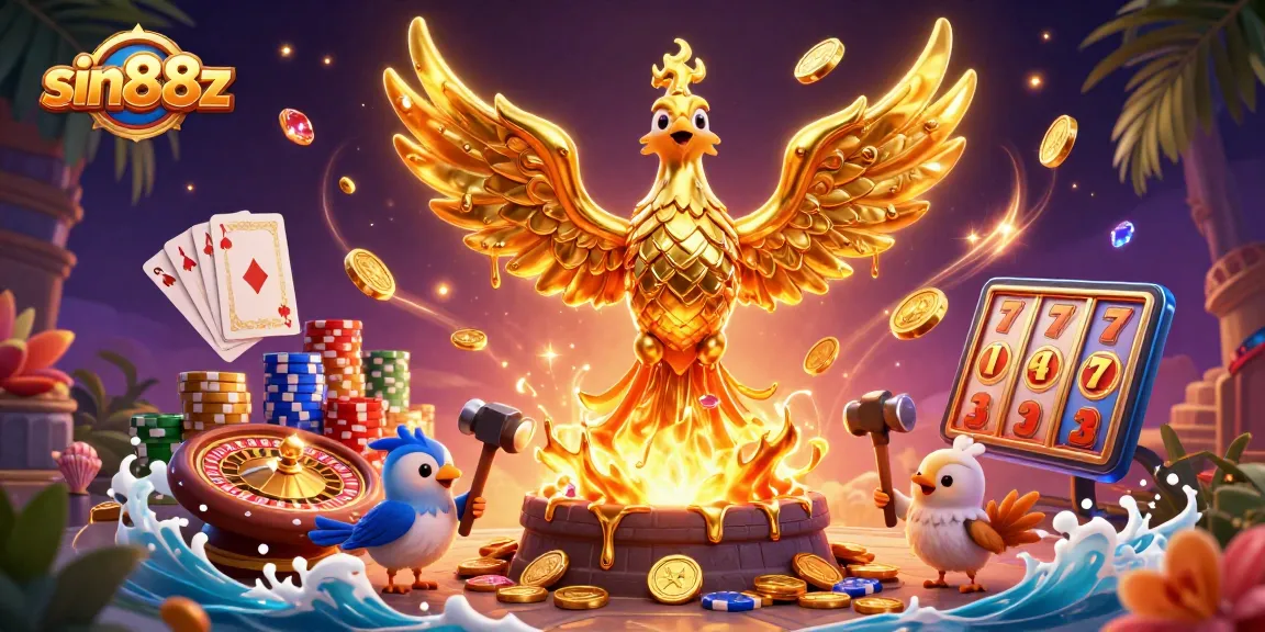 Experience the thrill of sin88z with a golden phoenix and lavish casino elements in action.