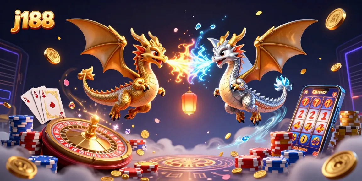 Unleash the excitement of j188 with a 3D scene of dragons and casino elements in dynamic play.