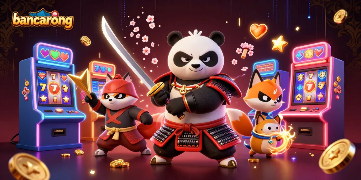 Engage with bancarong's exciting slots led by a samurai panda and ninja fox amidst dynamic casino elements.