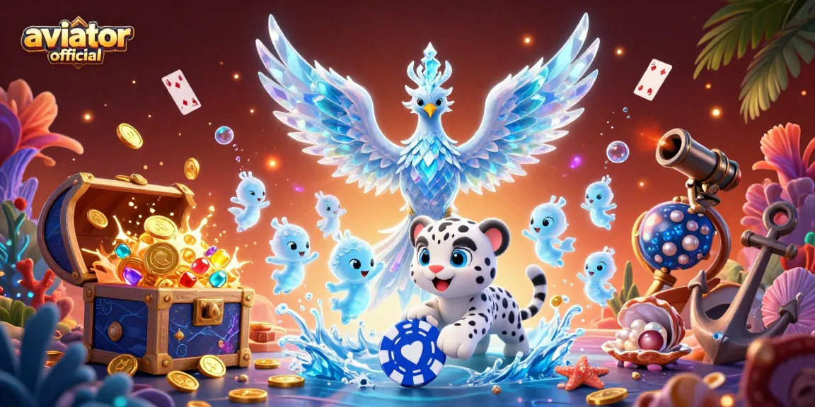 Playfully engaging scene with ice phoenix and snow leopard revealing the aviator official experience in a vibrant casino setting.