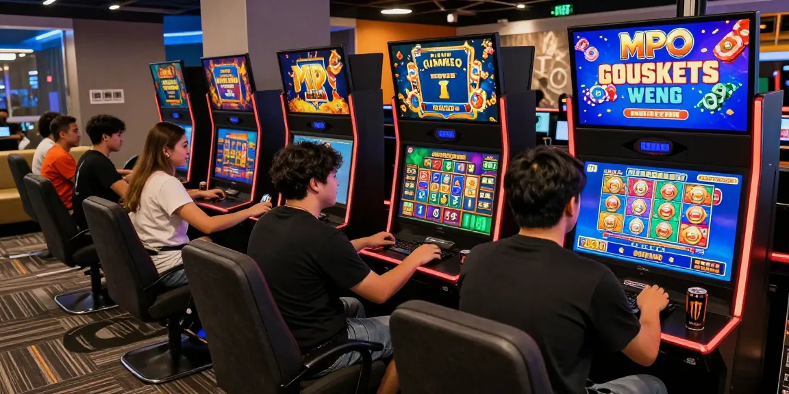 Engaging players enjoying slot MPO games in a vibrant digital casino environment, showcasing excitement and social interaction.