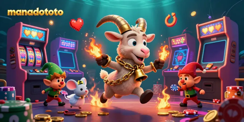 Experience thrilling gameplay action with manadototo in a festive horror casino featuring Krampus and playful mice.
