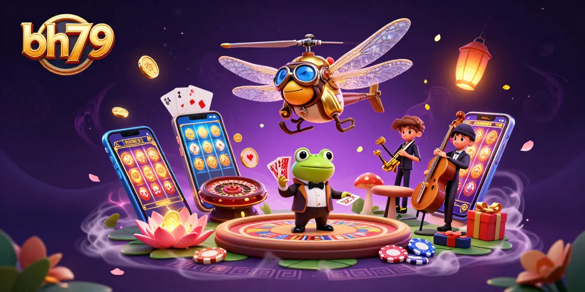 Experience the excitement of bh79 gaming with a lively dragonfly pilot, frog croupier, and jazz musicians.