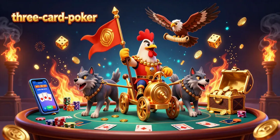 Engage in three-card-poker action with dynamic 3D characters and vibrant casino elements.