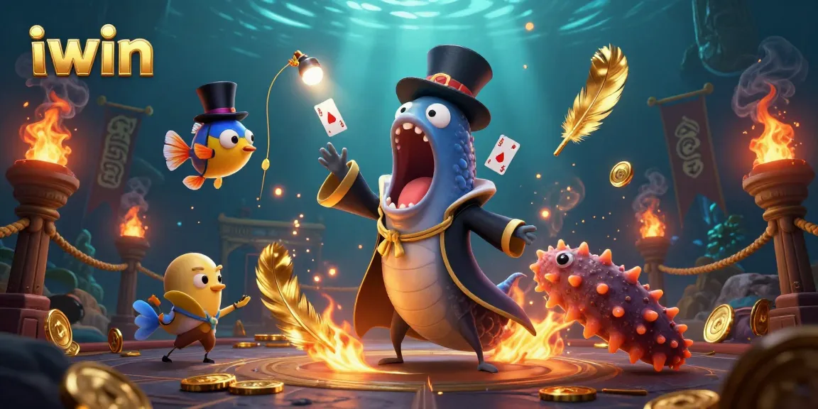 iwin showcases a vibrant underwater casino scene with deep-sea creatures in a magic act