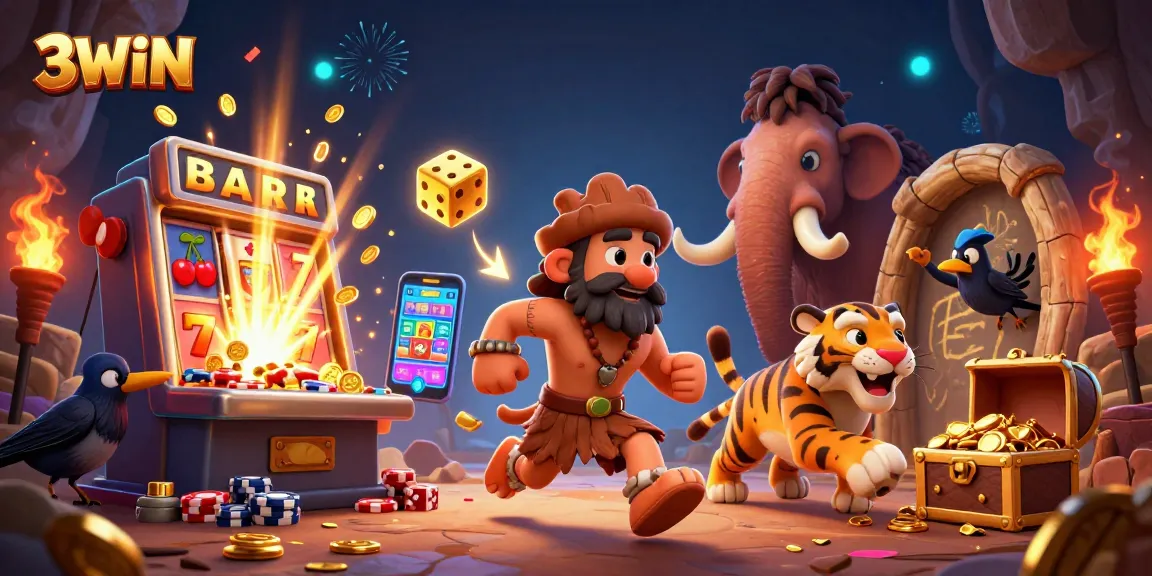 Experience thrilling wins at 3WIN with a dynamic casino scene featuring vibrant gaming elements.