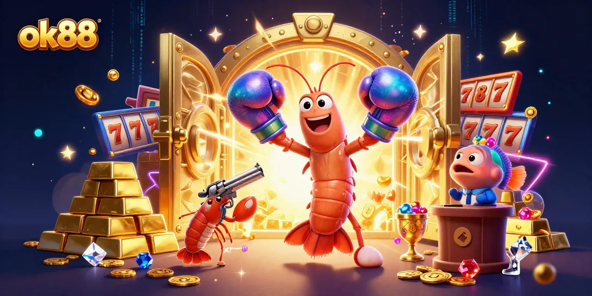 Experience thrilling wins at ok88 with an engaging illustration of casino elements and vibrant characters.