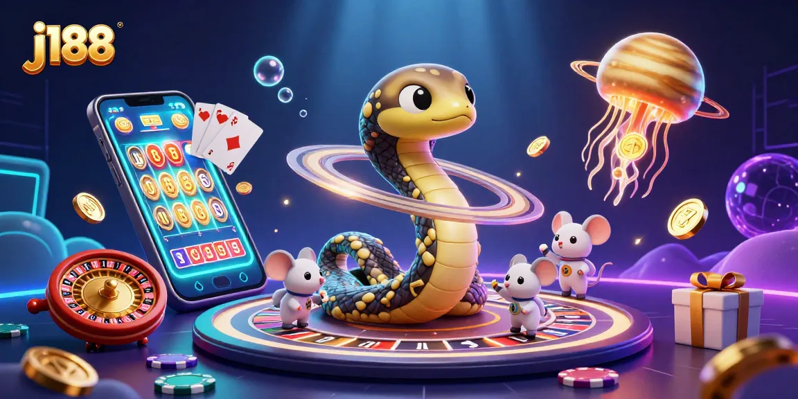 Engage in thrilling gambling action at j188 with a vibrant cosmic casino scene.