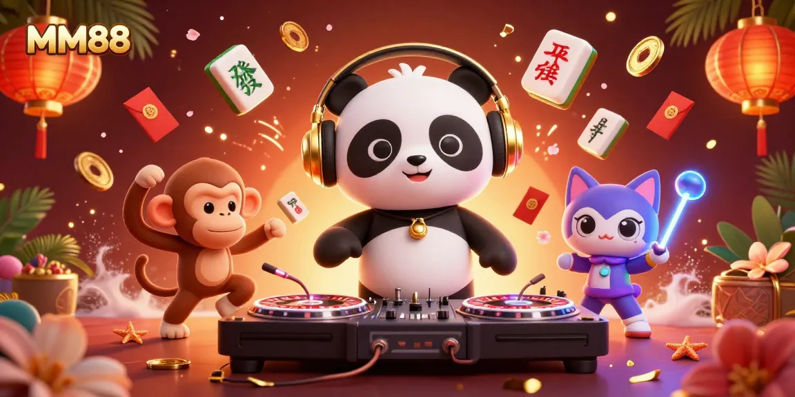 Join the vibrant MM88 casino experience with DJ panda, dancing monkey, and rave kitten!