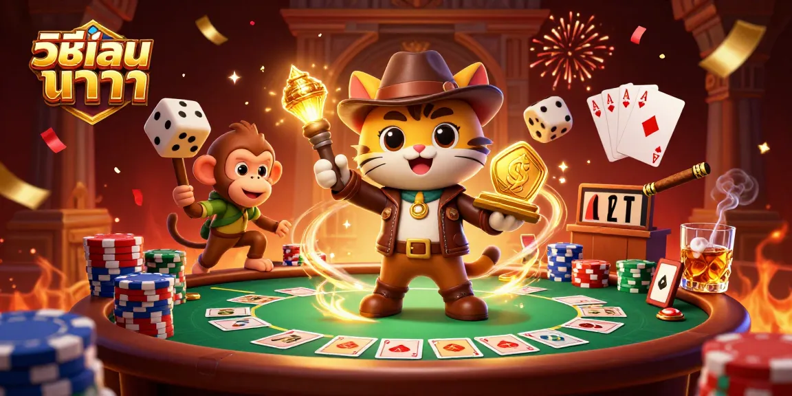 Win at วิธีเล่นบาคาร่า with this fun 3D illustration of an explorer cat in a casino!