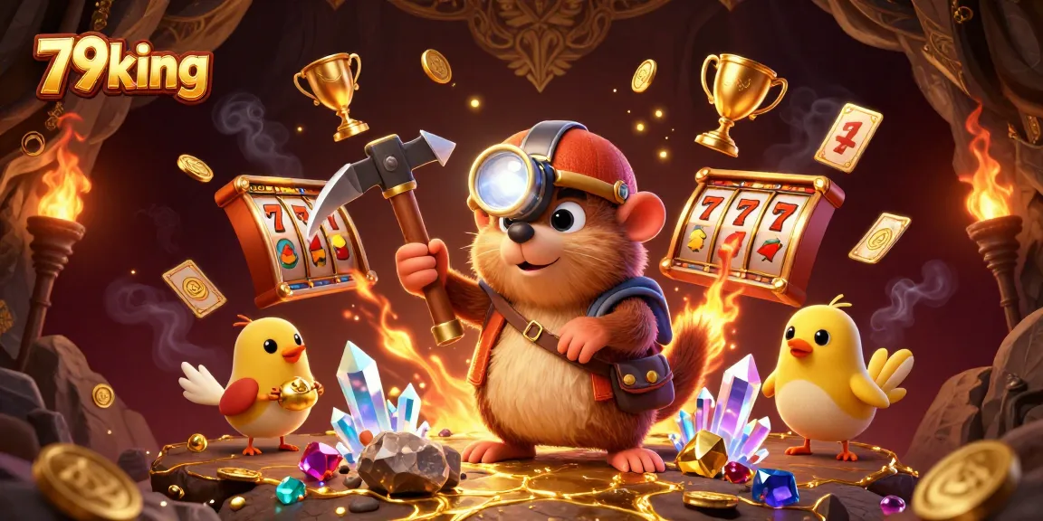 Experience thrilling gameplay with 79king’s vibrant slot reels in a unique treasure-seeking scene.