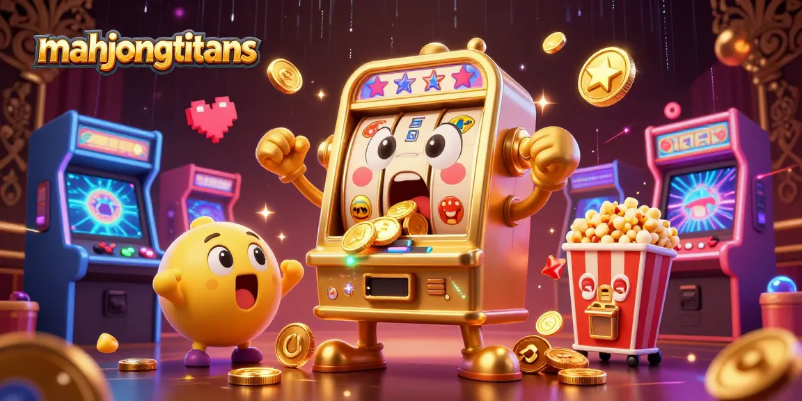 Enjoy mahjongtitans action with a golden slot machine hitting a jackpot in a vibrant casino scene.