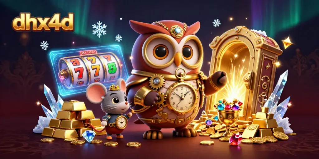 dhx4d menampilkan kelelawar waktu berkostum steampunk di kasino dengan elemen slot.
