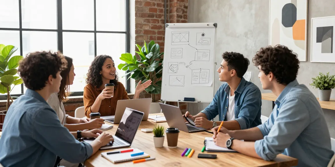Bright collaborative workspace scene with team brainstorming, representing https://www.www456bd.com/ and modern teamwork.