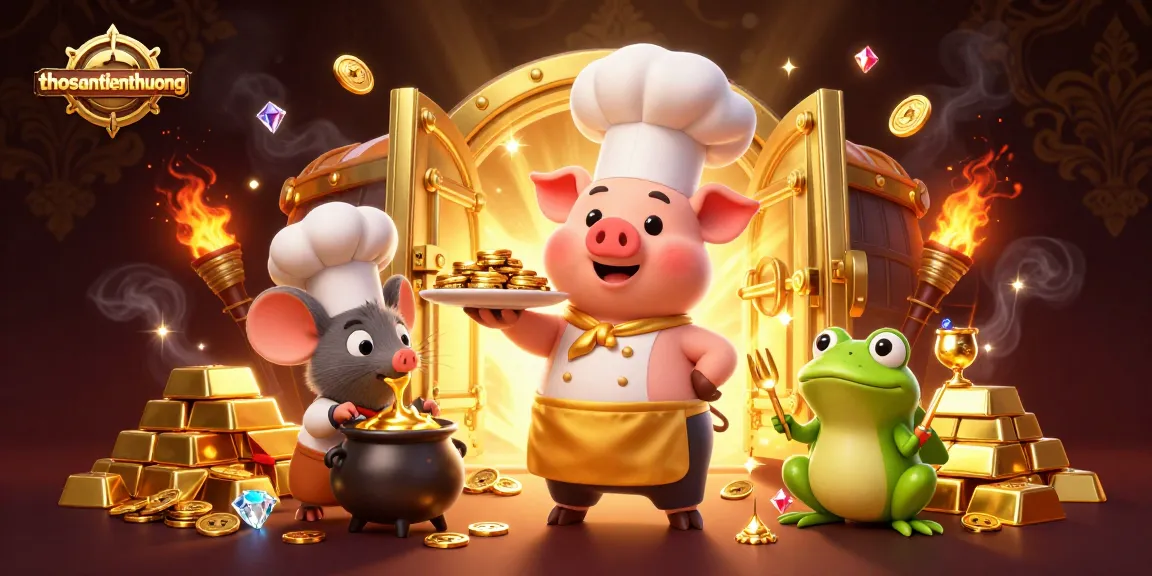 Experience the thrill of thosantienthuong with chefs, gold coins, and gambling-themed treasures.