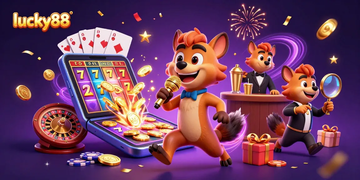 Experience high-energy fun at lucky88 with hyenas in a vibrant casino scene filled with games and laughter.