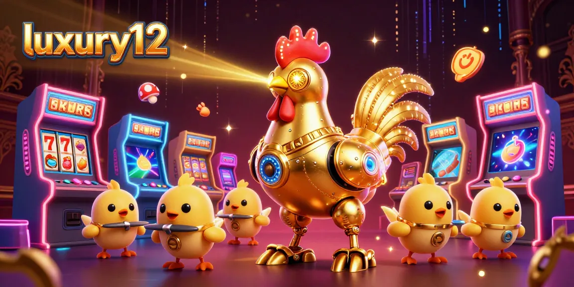 Lewati pengalaman menakjubkan luxury12 dengan robot ayam emas dan mesin slot dalam suasana kasino yang meriah.