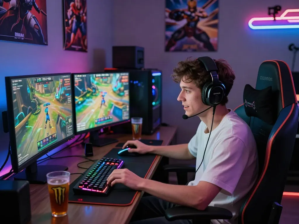 Gamer bersemangat bermain diana4d di setup modern.