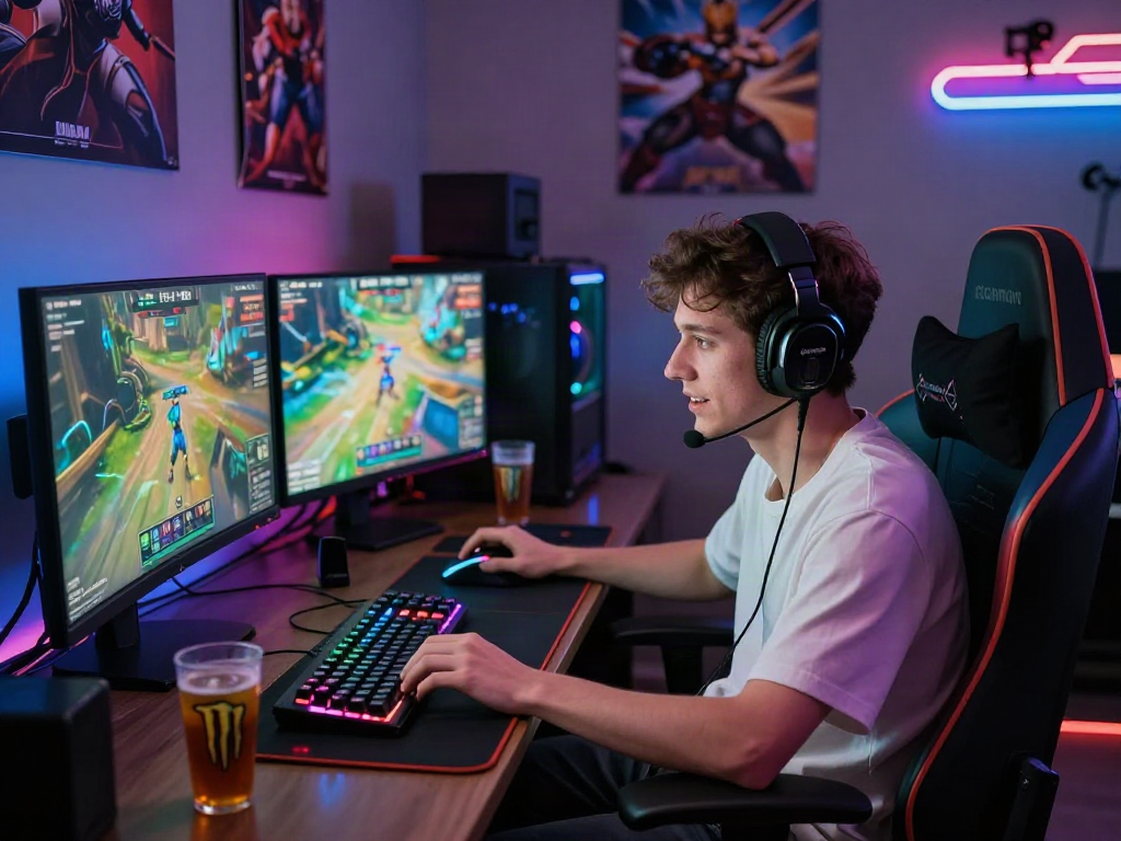 Gamer bersemangat bermain diana4d di setup modern.