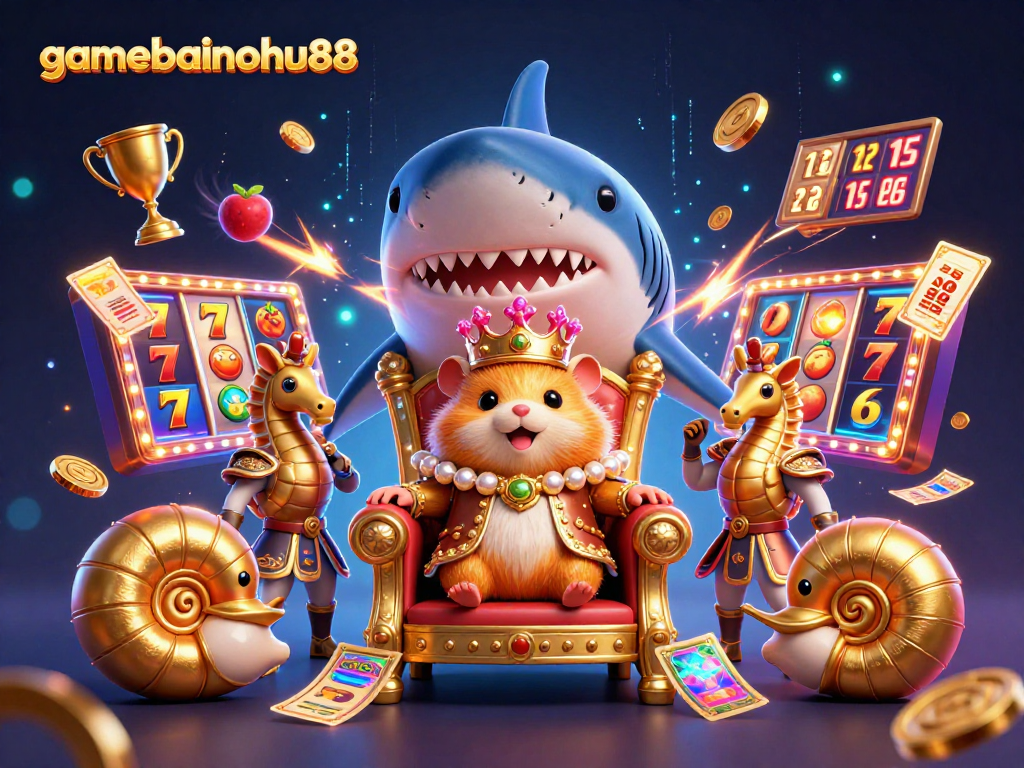 Engage in thrilling gaming with Wild Đạo Tặc at gamebainohu88, featuring a fierce hamster king amidst vibrant slot elements.