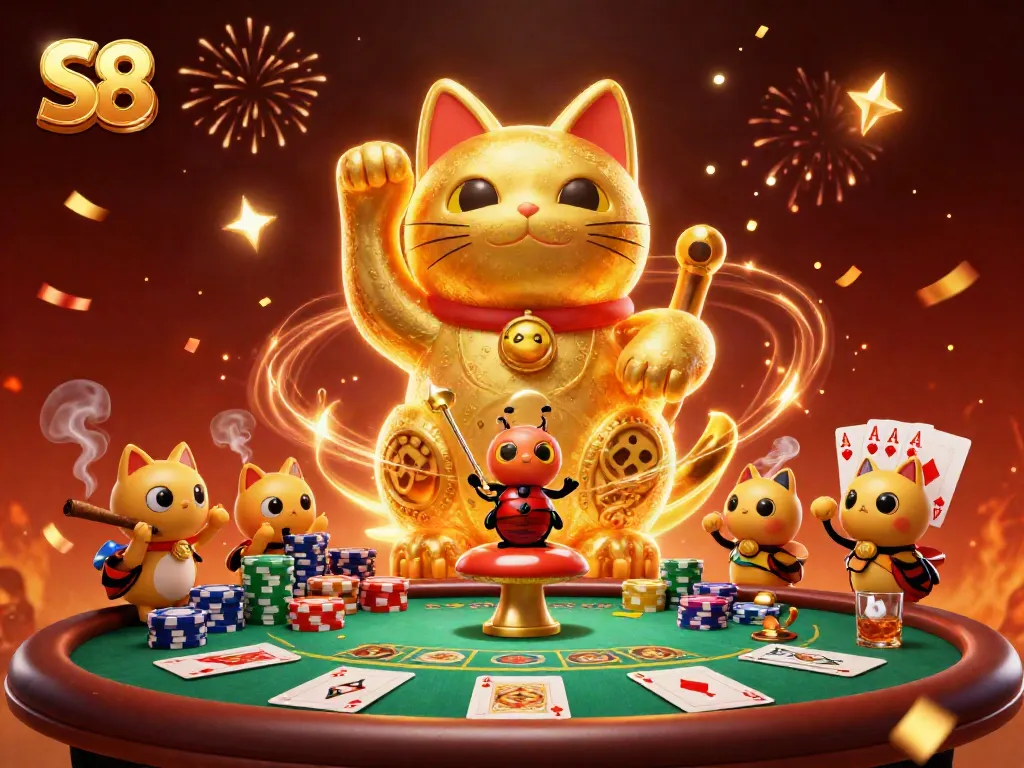 Experience S8's vibrant casino spirit with golden fireflies and poker excitement.