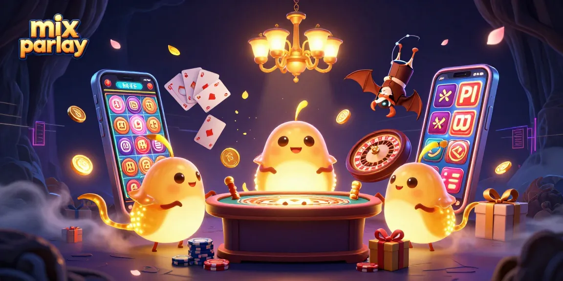 Menggunakan mix parlay untuk memenangkan taruhan sepak bola dengan desain kasino unik yang diterangi karakter lucu
