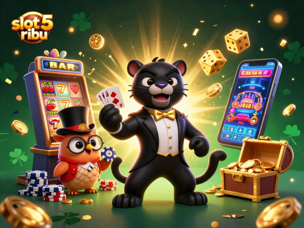Experience thrilling wins with slot 5 ribu in a vibrant 3D animated casino scene.
