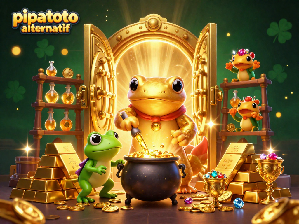 Experience the thrill of gaming with pipatoto alternatif, showcasing golden treasures in a vibrant casino scene.