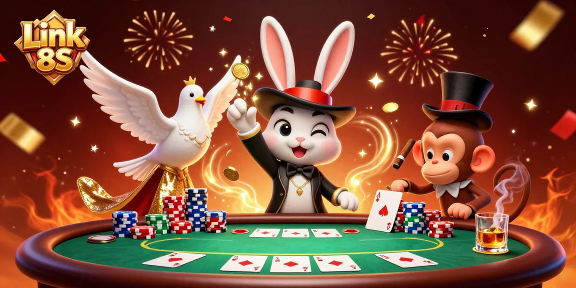 Experience thrilling gameplay at Link 8S during a dynamic casino scene with coins and poker chips.