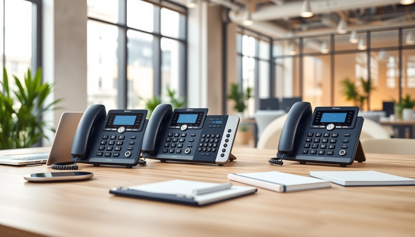 Showcasing a professional business phone system in a modern office setting.