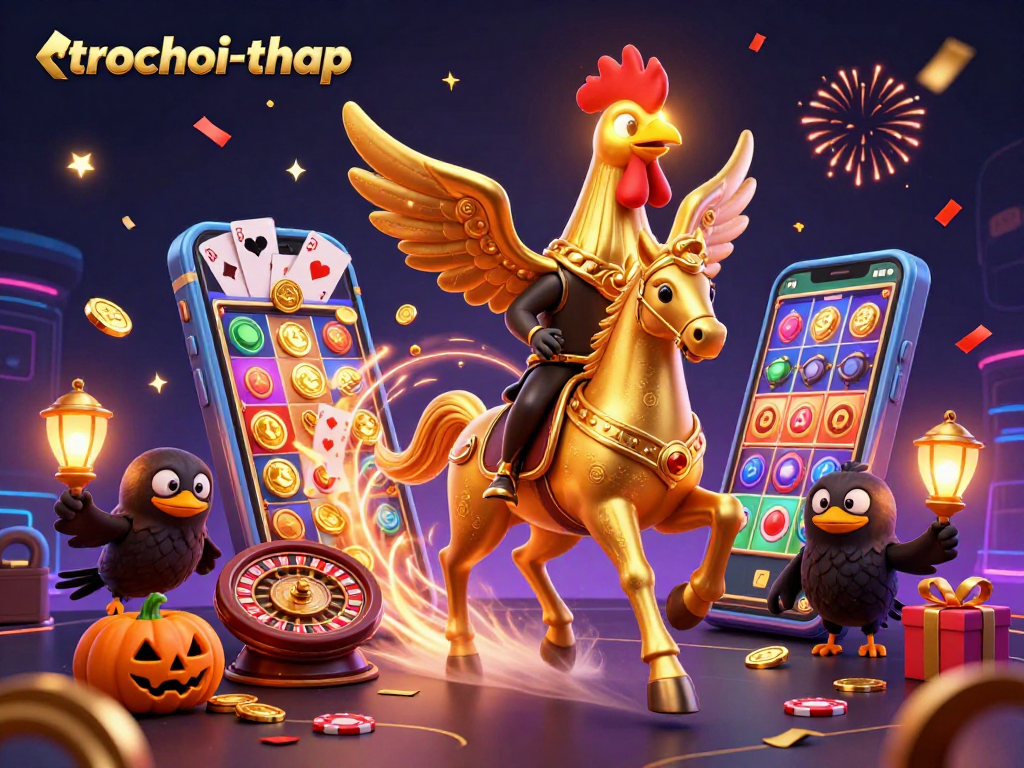 Engage with trochoi-thap amidst thrilling casino action featuring a golden rooster and vibrant game elements.
