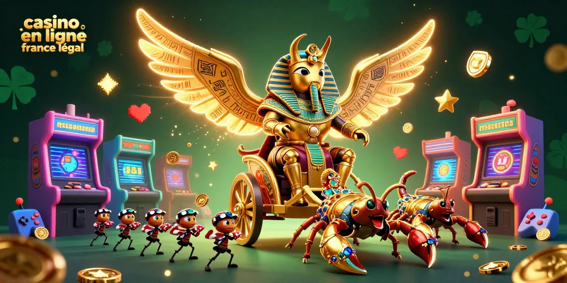 Jouer au casino en ligne légal en France avec des éléments de jeux et un scarabée doré captivant.