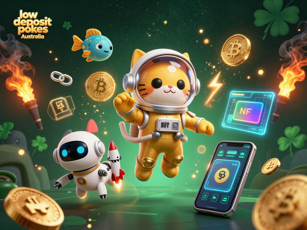Engage with low deposit pokies Australia while exploring vibrant 3D casino scenes and crypto elements.
