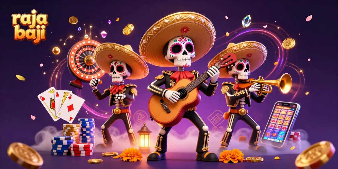 Immerse in the excitement with raja baji, the colorful mariachi band surrounded by casino gems and coins.