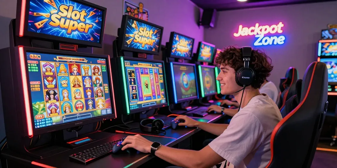 Exciting gaming setup with a player enjoying the 'Slot Super' game, highlighted by vibrant graphics and engaging atmosphere.