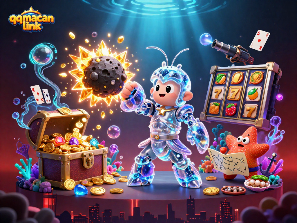 Engage with the vibrant scene featuring qqmacan link with a galactic samurai and slot elements in a dazzling underwater setting.