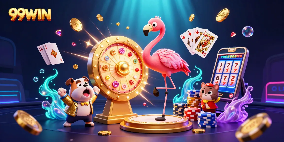 Experience excitement at 99WIN with a vibrant 3D casino scene featuring dazzling games and prizes